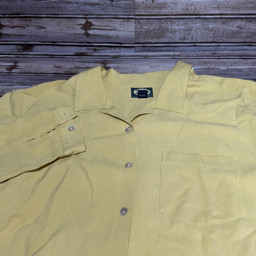 Tommy Bahama Button Up Shirt Womens Large Yellow 100% Silk Long Sleeve